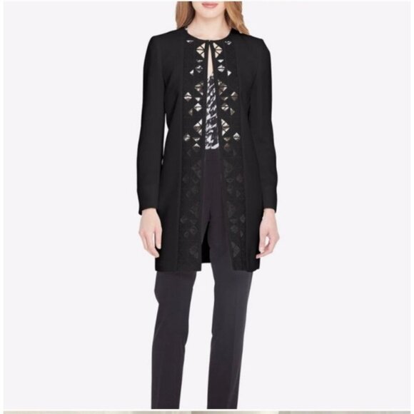 Tahari Arthur S. Levine Black Longline Laxer Cut Topper Jacket Womens Size 18W - Picture 1 of 7
